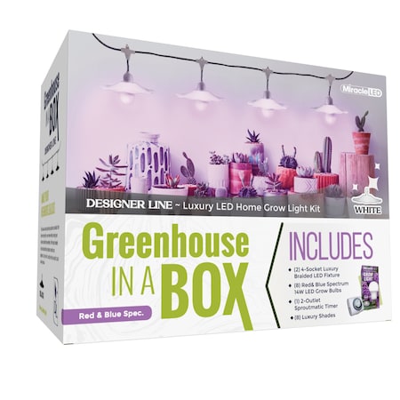 Miracle Led 4-Socket Designer Greenhouse in a Box Grow Lght Kit, Red/Blue Spec, 14W Rplc 150W Grow Bulbs, 2PK 801763